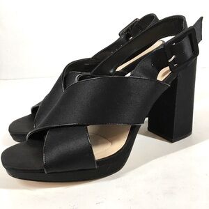 Nina New York Black Criss Cross Straps Platform Open Toe Sandal Heels Size 7.5M